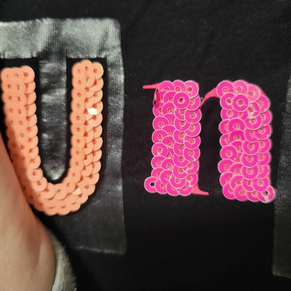 Justice Girls Black 'Unique' Short Sleeve Tunic Top with Colorful Sequin Letters